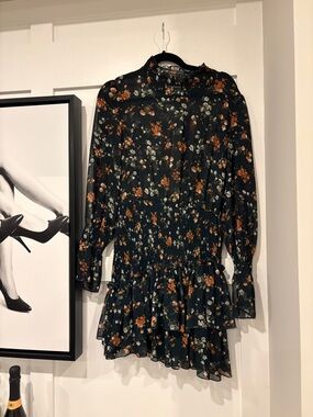 Princess Polly Black Floral Long-Sleeve Smocked Mini Dress